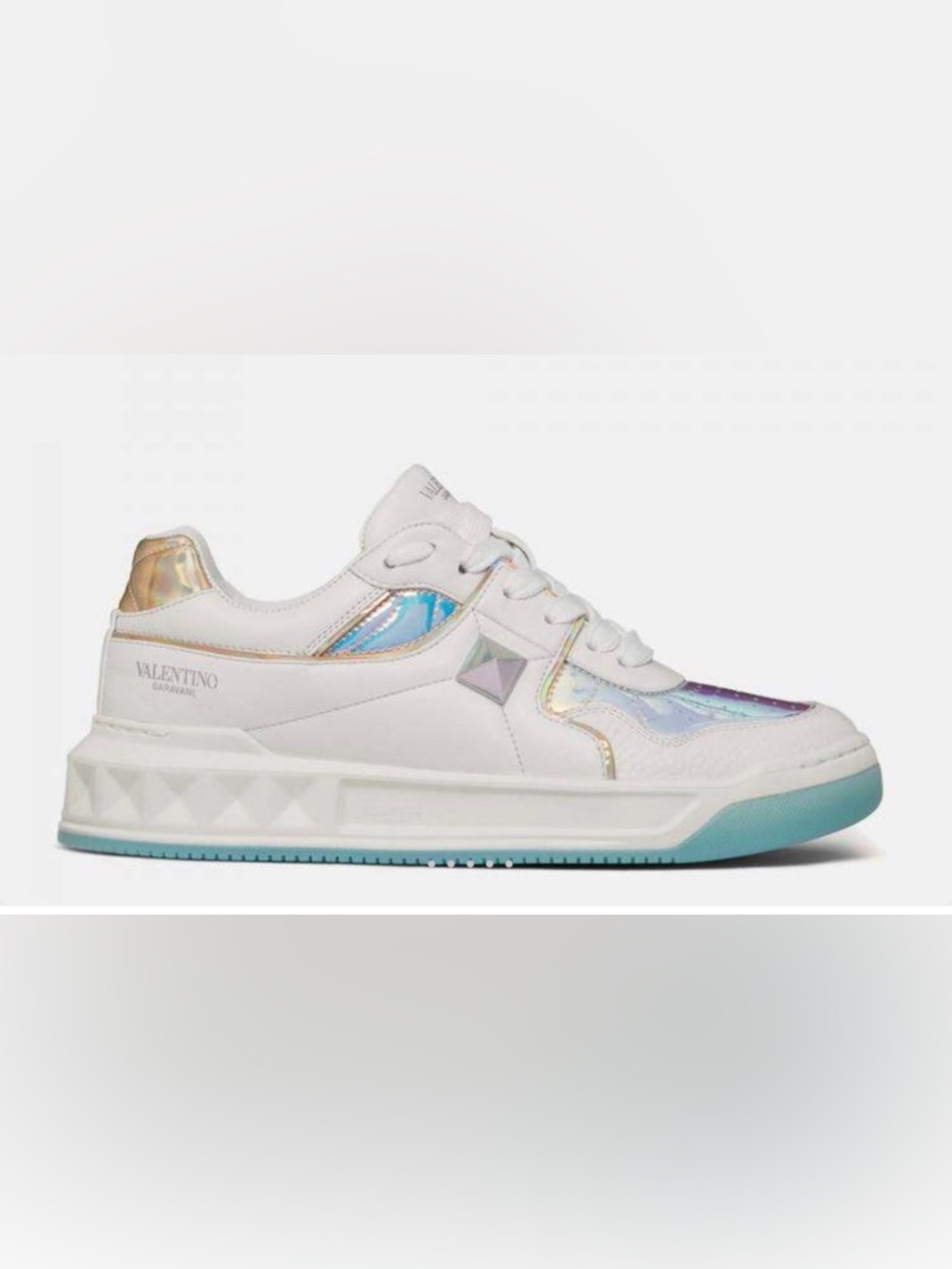 Valentino White/Blue Multicolor Leather One Stud Mid Top Sneakers 39